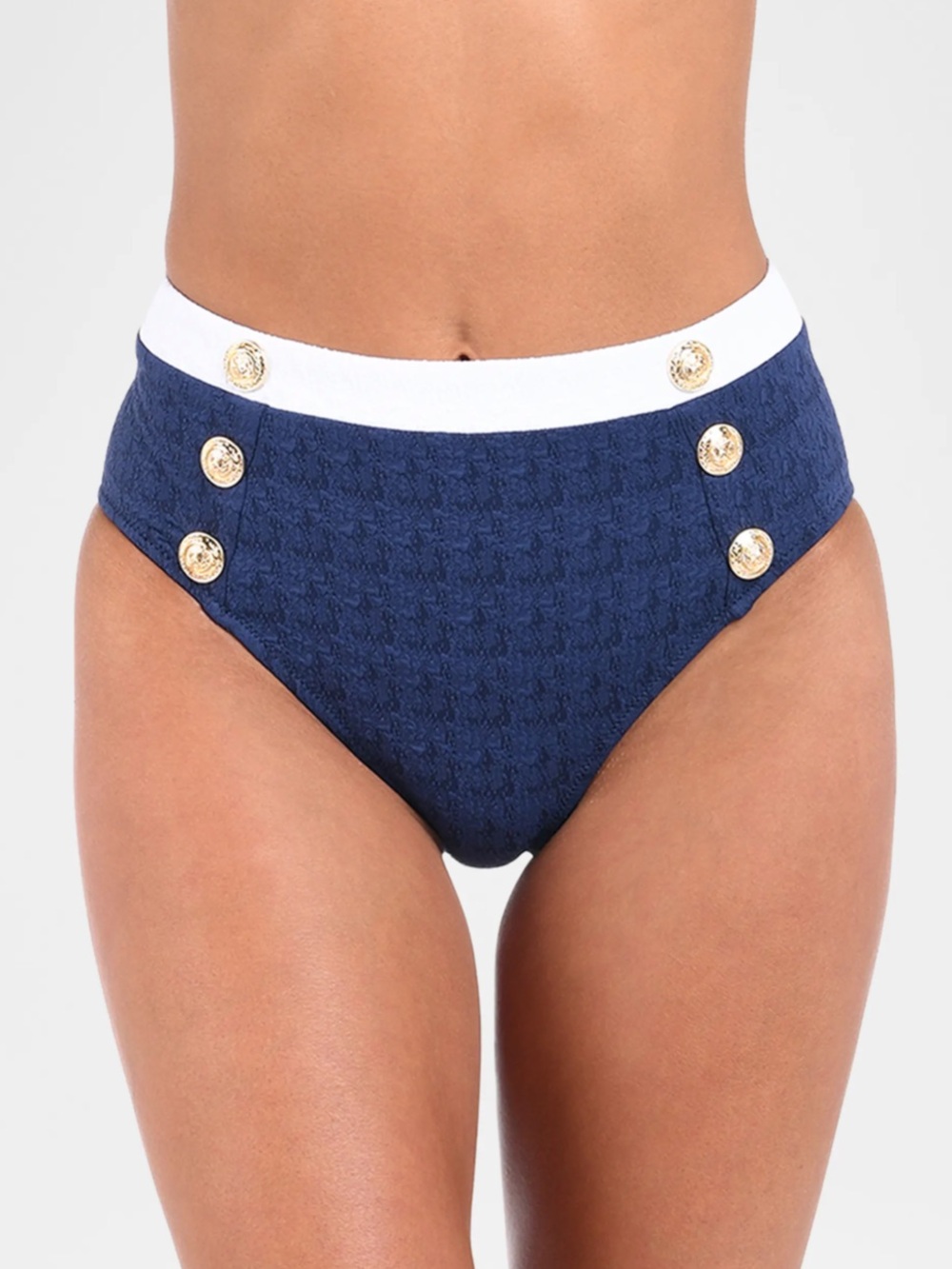 L’agence Vanessa Colorblock High Waisted Bikini Bottoms Blue White